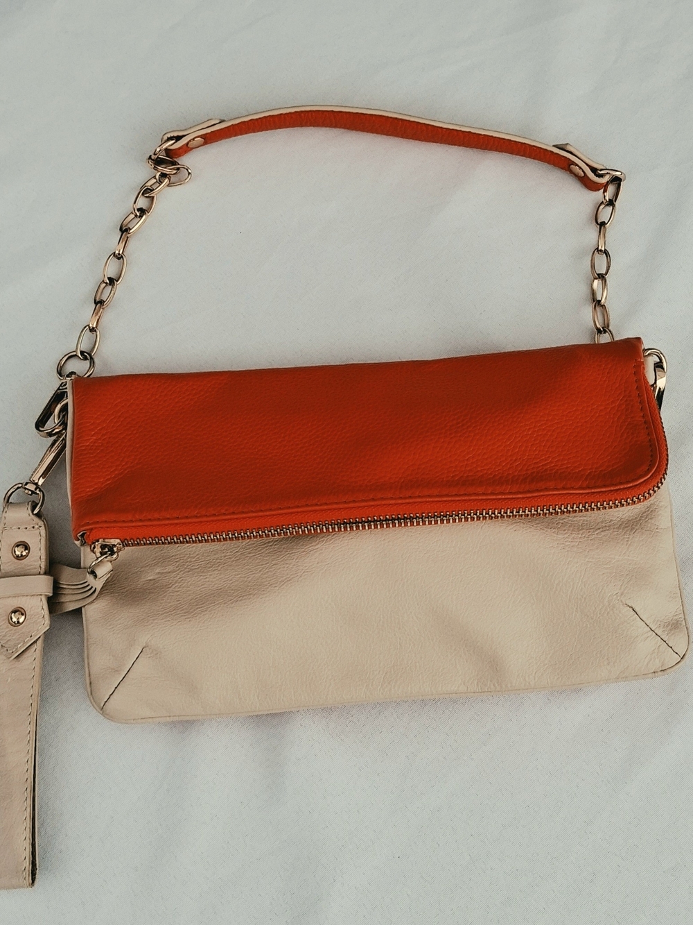 Ora Delphine Orange & Cream Leather Foldover Crossbody Bag & Wristlet